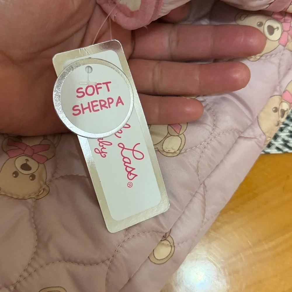 Little Lass Pink Quilted Footie with Bear Design